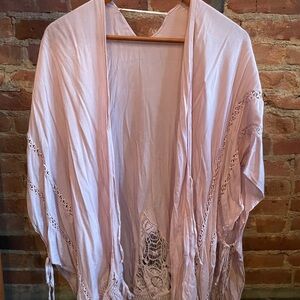 Boho Chic Light Pink Kimono with Lace Details